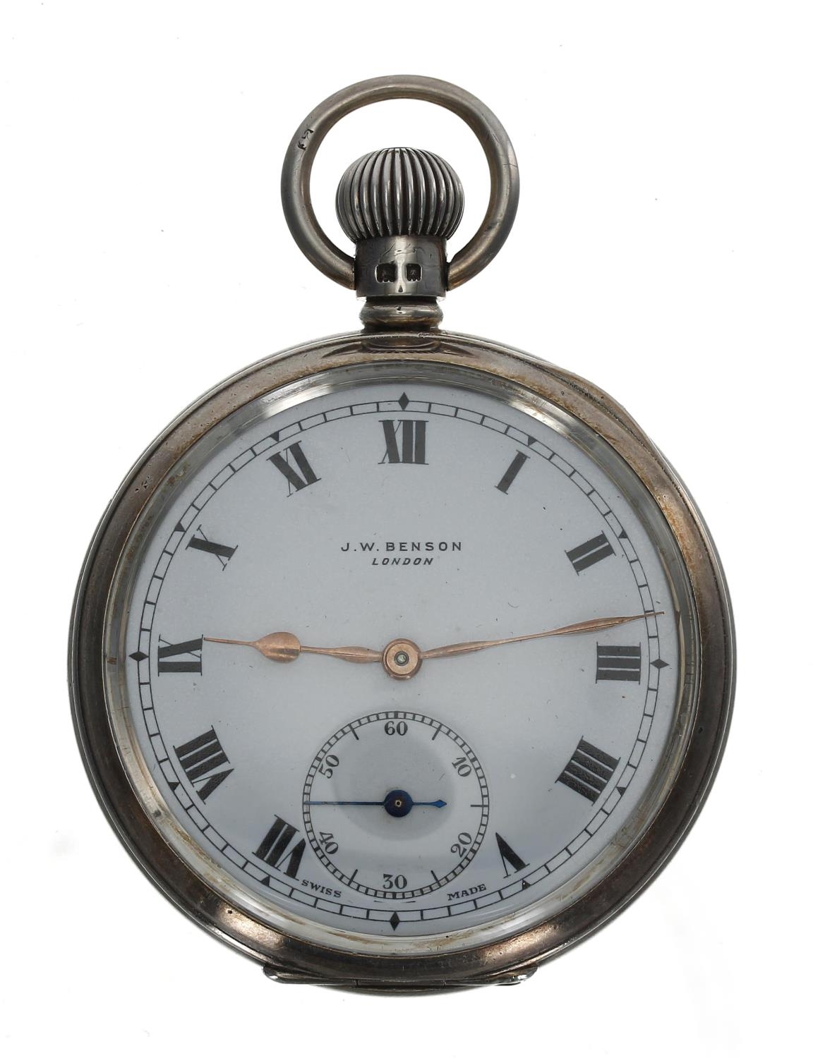 J.W. Benson - silver lever pocket watch, London 1935, signed gilt REF. 939 16 jewel movement, hinged - Image 2 of 4