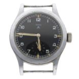 Record British Military issue nickel and stainless steel gentleman's wristwatch, circular black dial