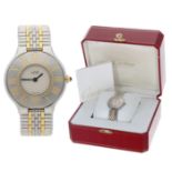 Must de Cartier bicolour mid-size wristwatch, case no. 9011213xx, circular silvered dial, blued