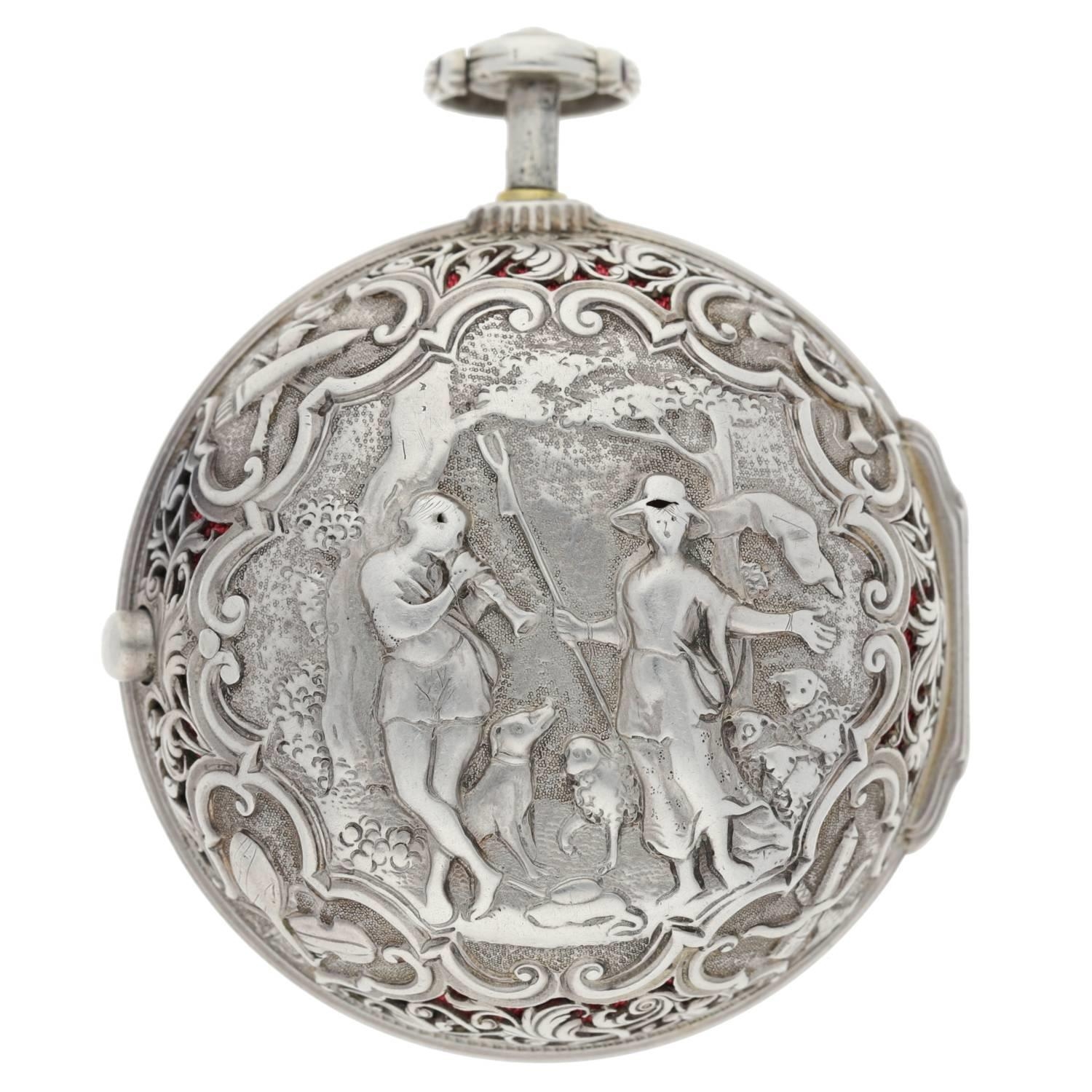 James Tanqueray, London - Fine English  mid-18th century quarter repeating silver pair cased verge - Image 8 of 11