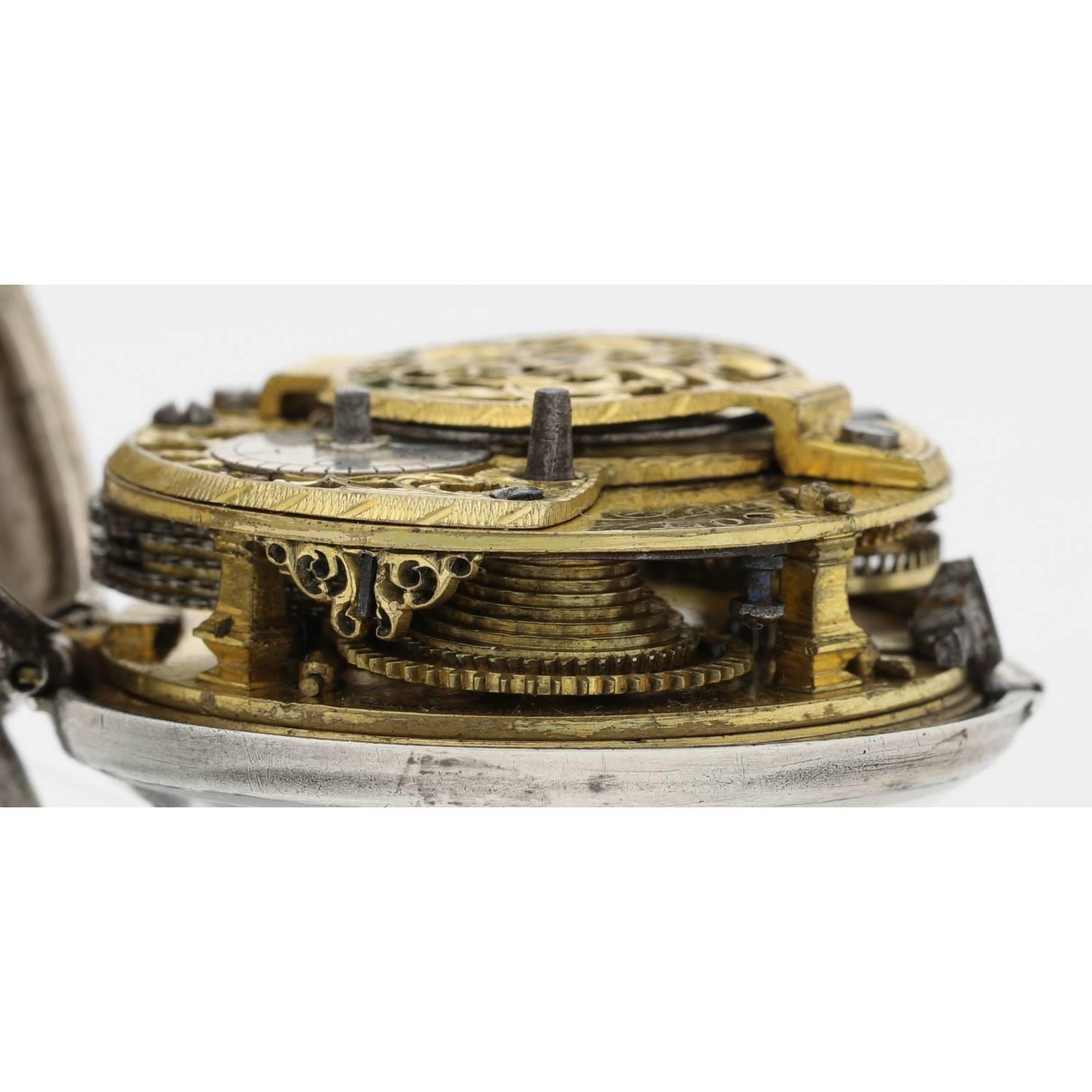 Samson, London - George III English silver repoussé pair cased verge pocket watch, signed fusee - Image 5 of 10