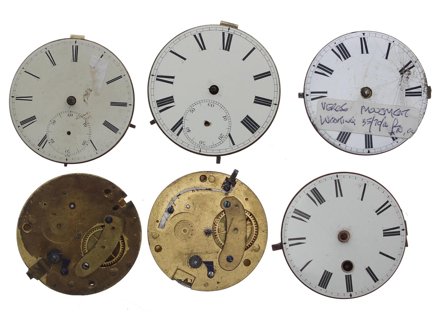 Six fusee verge pocket watch movements, including makers Jones, Plymouth; Joseph Hough; Thos - Image 2 of 2