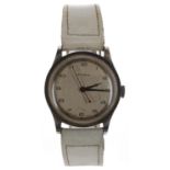 Cyma stainless steel gentleman's wristwatch, case no. 76414, circular silvered dial with Arabic