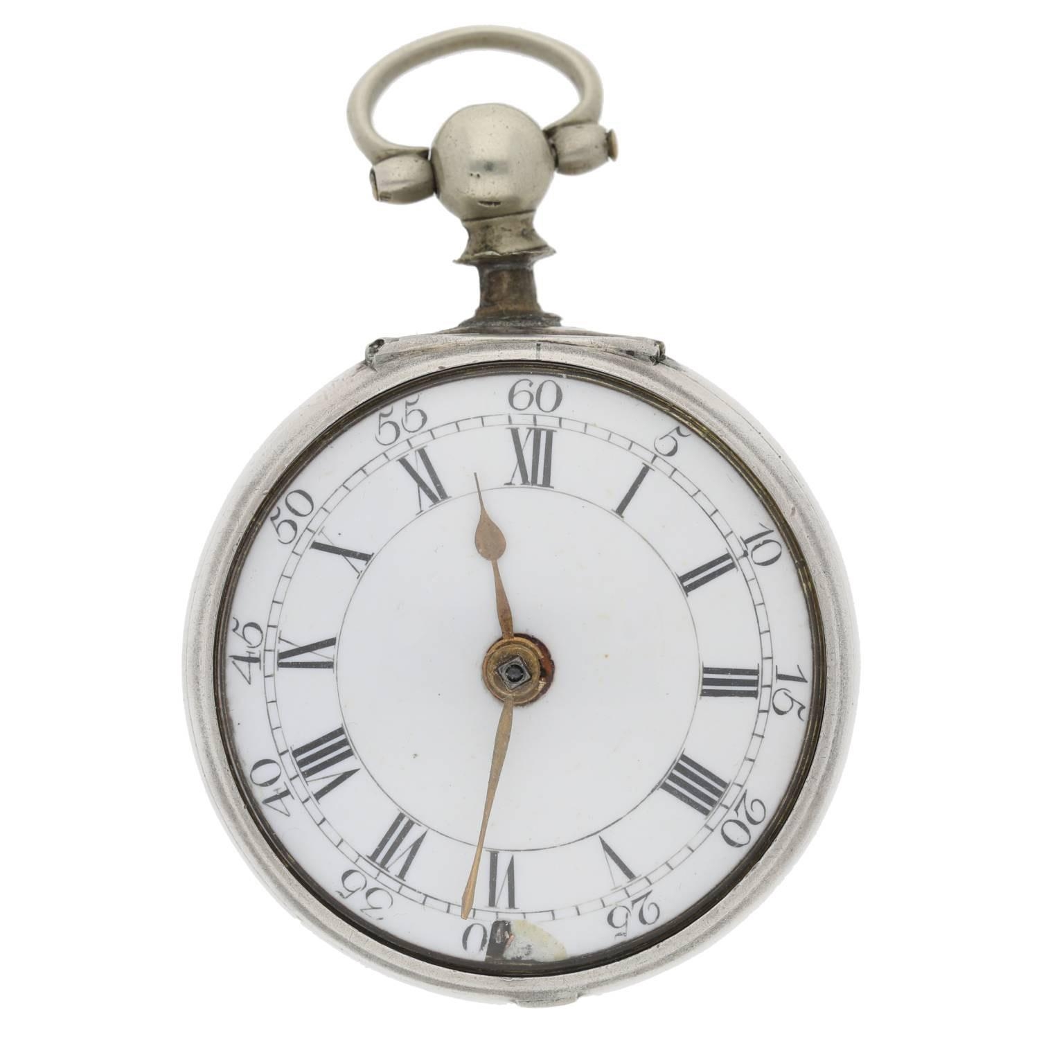 James Mew, London - English mid-18th century silver pair cased verge pocket watch, London 1758, - Image 3 of 7