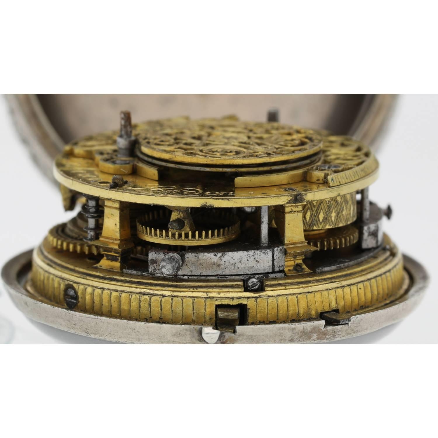 Cabrier, London - English 18th century silver and gilt metal quarter repeating pair case verge - Image 8 of 10