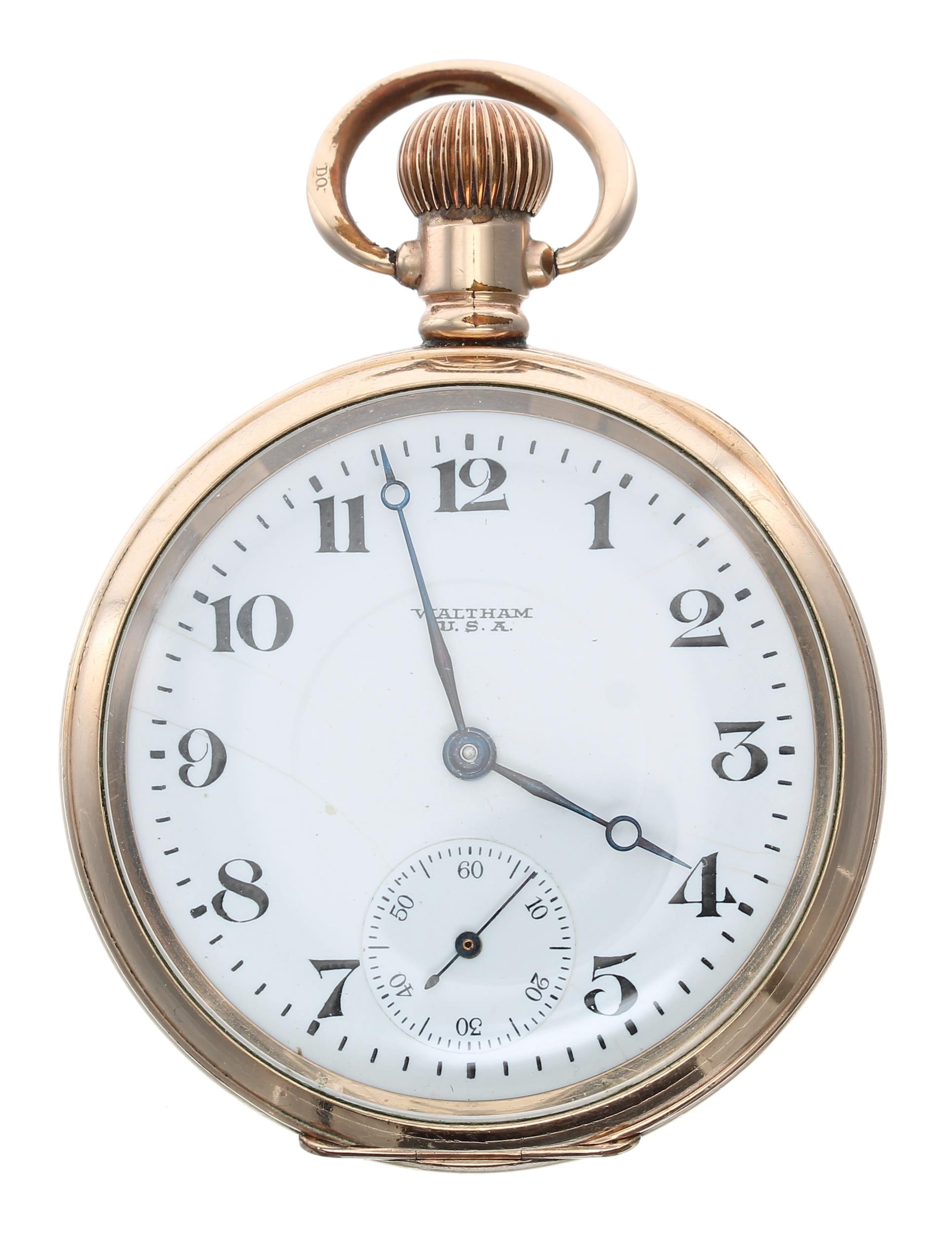 American Waltham gold plated lever pocket watch, circa 1918, signed 17 jewel movement, no. 21373915, - Image 2 of 4