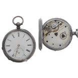 Swiss silver (0.935) lever pocket watch, three quarter plate movement inscribed 'Compensated