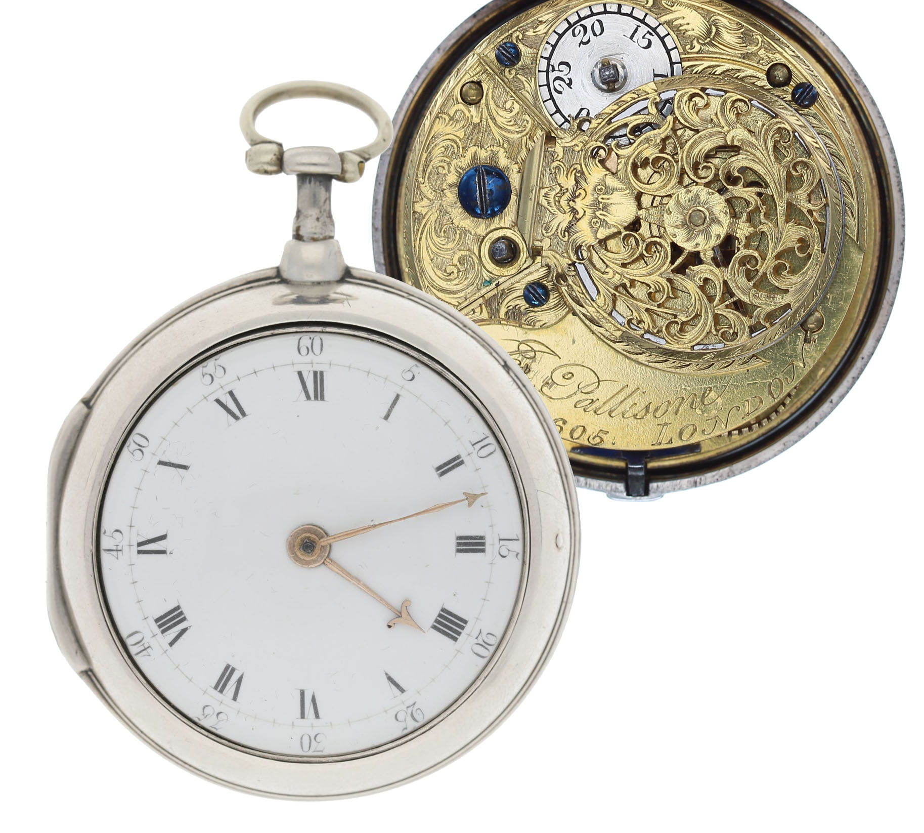 Jon Pallisone, London - George III silver pair cased verge pocket watch, London 1797, signed fusee