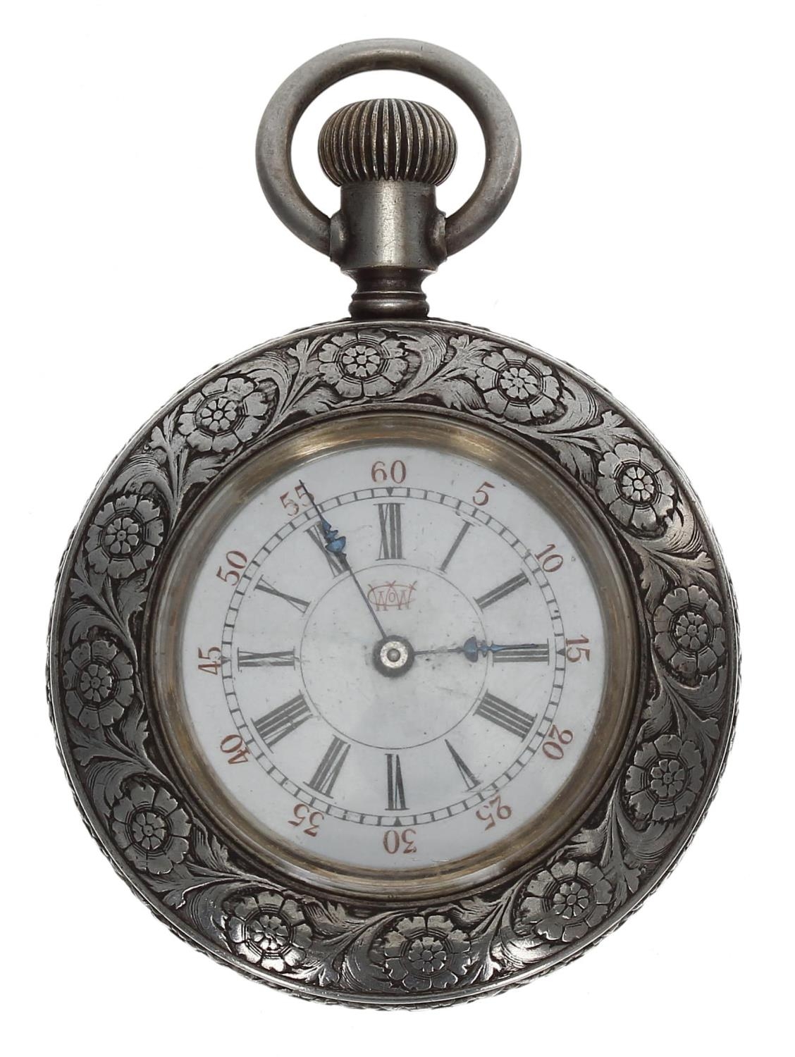 Waterbury Watch Co. Series N duplex white metal fob watch, signed movement, signed Roman numeral - Bild 2 aus 4