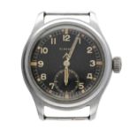 Timor British Military issue stainless steel gentleman's wristwatch, signed circular black dial with