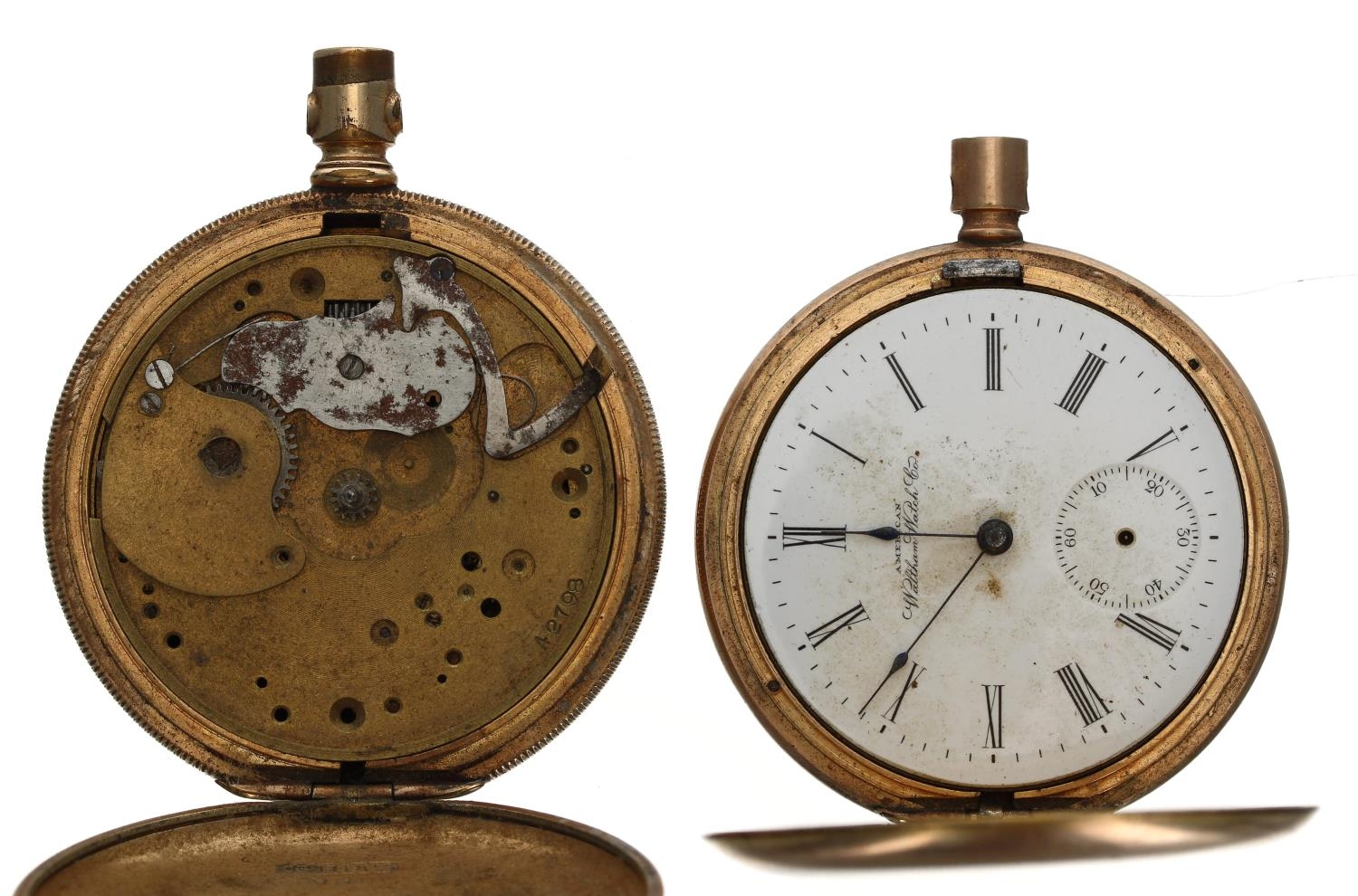 American Waltham gold plated lever hunter pocket watch for repair, 52mm; together with a Lever - Image 2 of 3