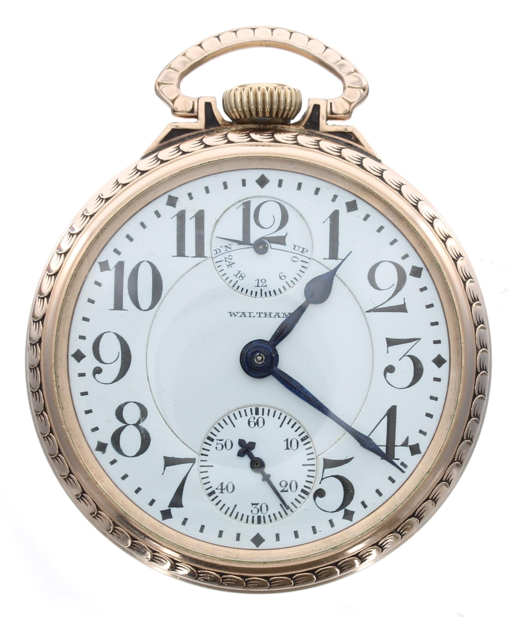 American Waltham 'Vanguard' 10k gold filled pocket watch with 'up/down' power reserve indicator, - Image 2 of 4