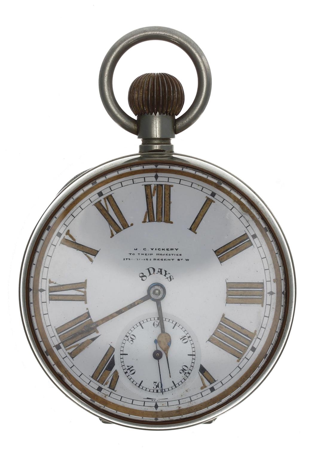 Goliath 8 days nickel cased lever pocket watch, the movement stamped Brevet, no. 33236, with