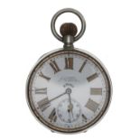 Goliath 8 days nickel cased lever pocket watch, the movement stamped Brevet, no. 33236, with