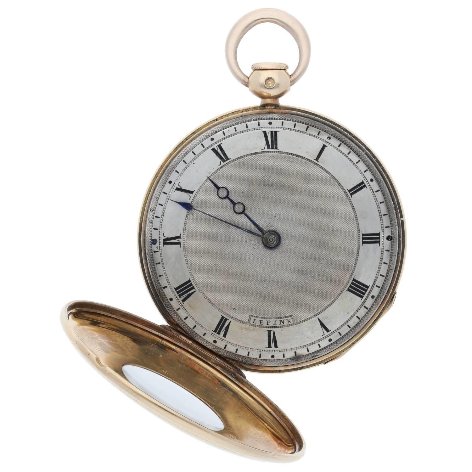 Lepine, Paris - French early 19th century 18k cylinder quarter repeating half hunter pocket watch, - Image 4 of 6