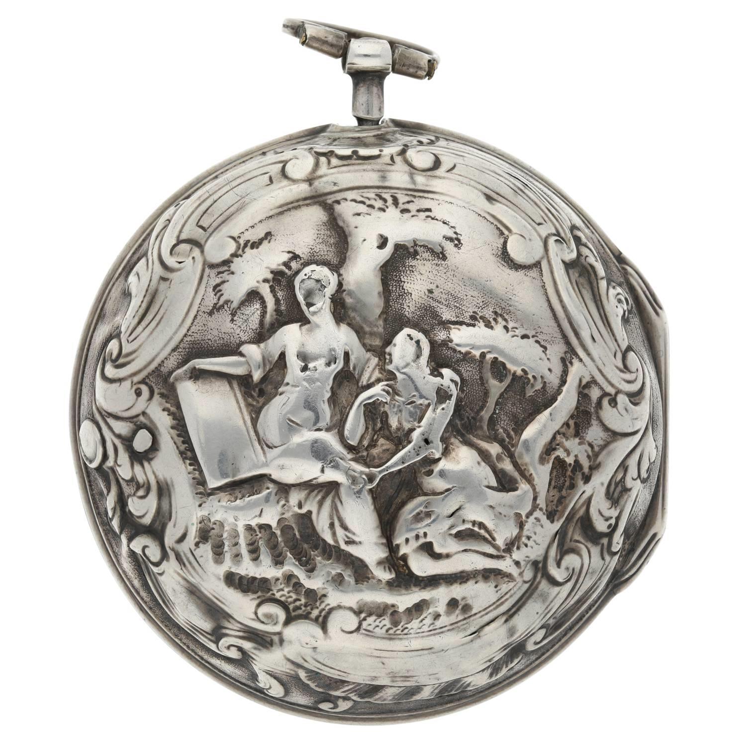 Charles Cabrier, London - 18th century silver pair case verge pocket watch, signed fusee movement, - Image 8 of 11