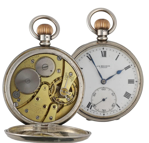J.W. Benson, London - silver lever pocket watch, Birmingham 1909, signed 15 jewel movement, hinged