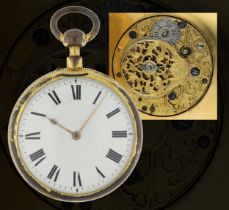 George Clarke, London -  English 18th century quarter repeating gilt-metal pocket watch, signed fuse