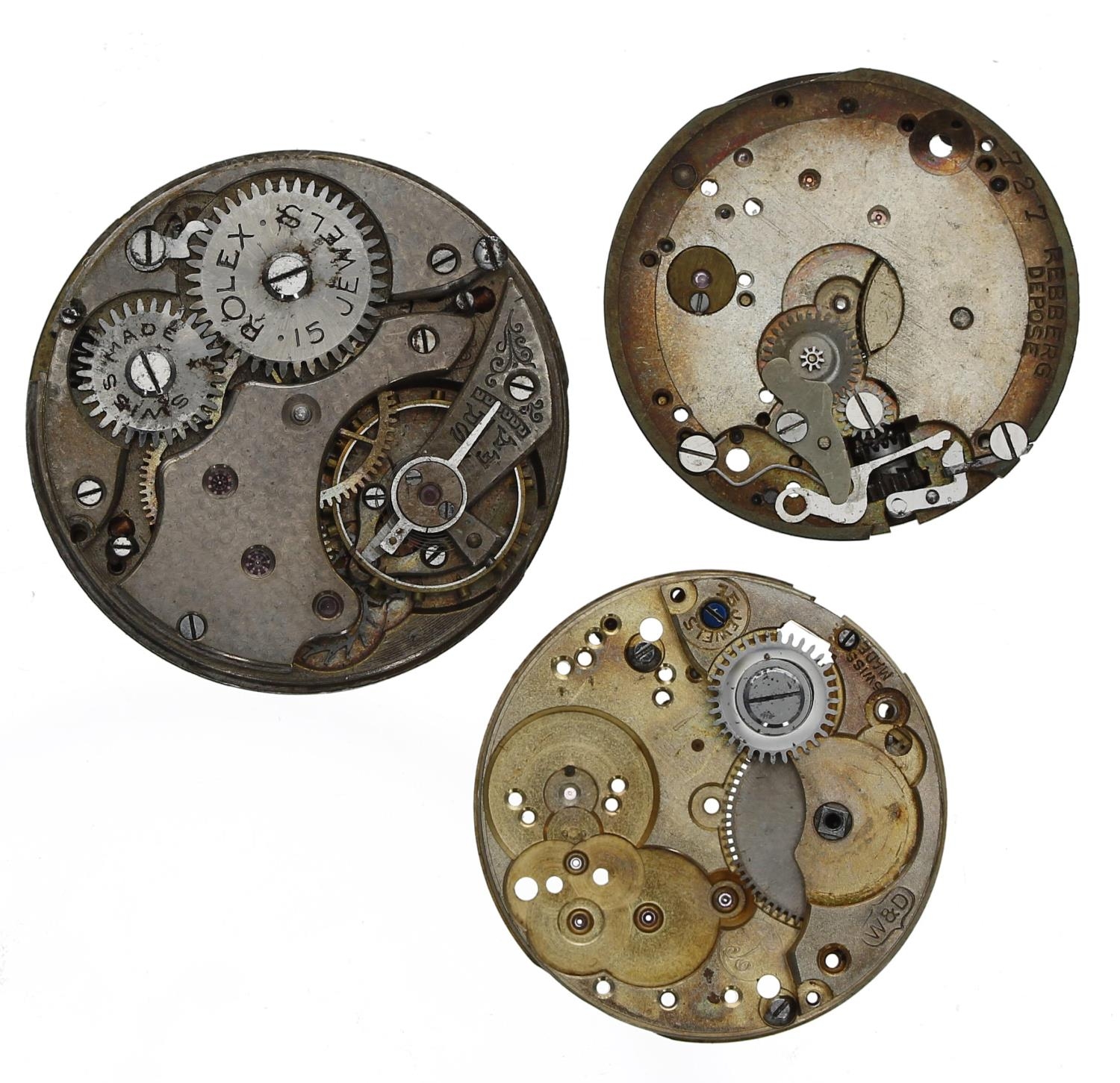 Rolex - Two Wilsdorf & Davis Rebberg wristwatch movements for repair; together with a Rolex 15 jewel - Image 2 of 2