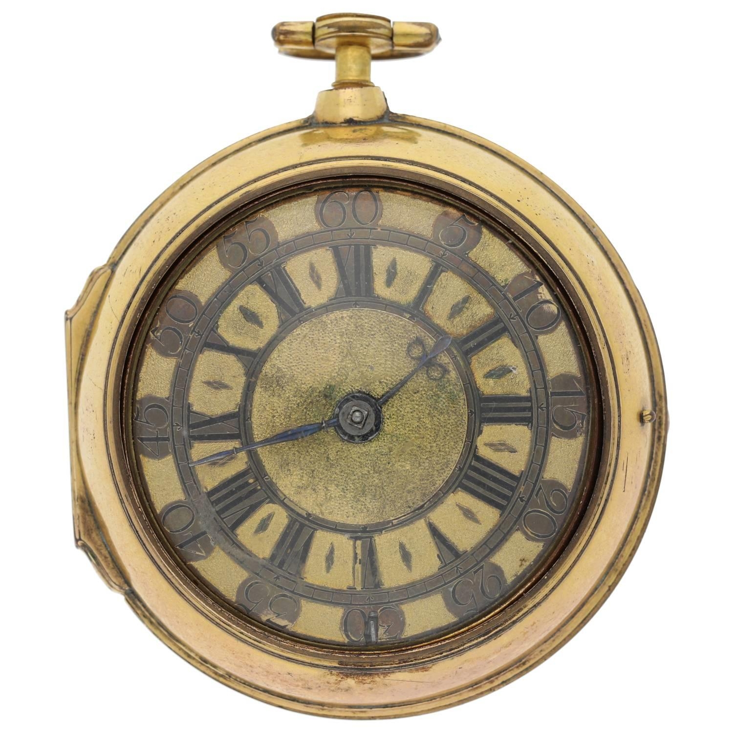 Symons, London - late 17th century English gold and gilt pair cased verge pocket watch, signed - Image 2 of 11