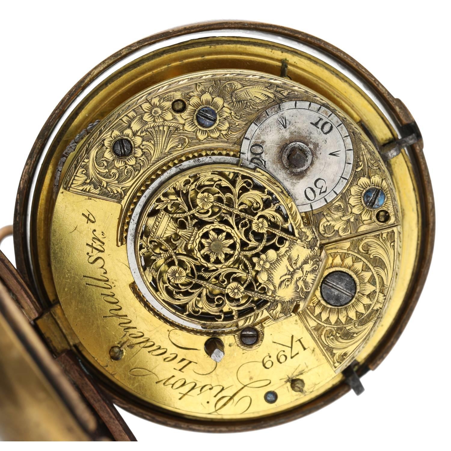 Pistor, Leadenhall Street - late 18th century English 'Doctors' gilt metal verge pocket watch, - Image 4 of 7