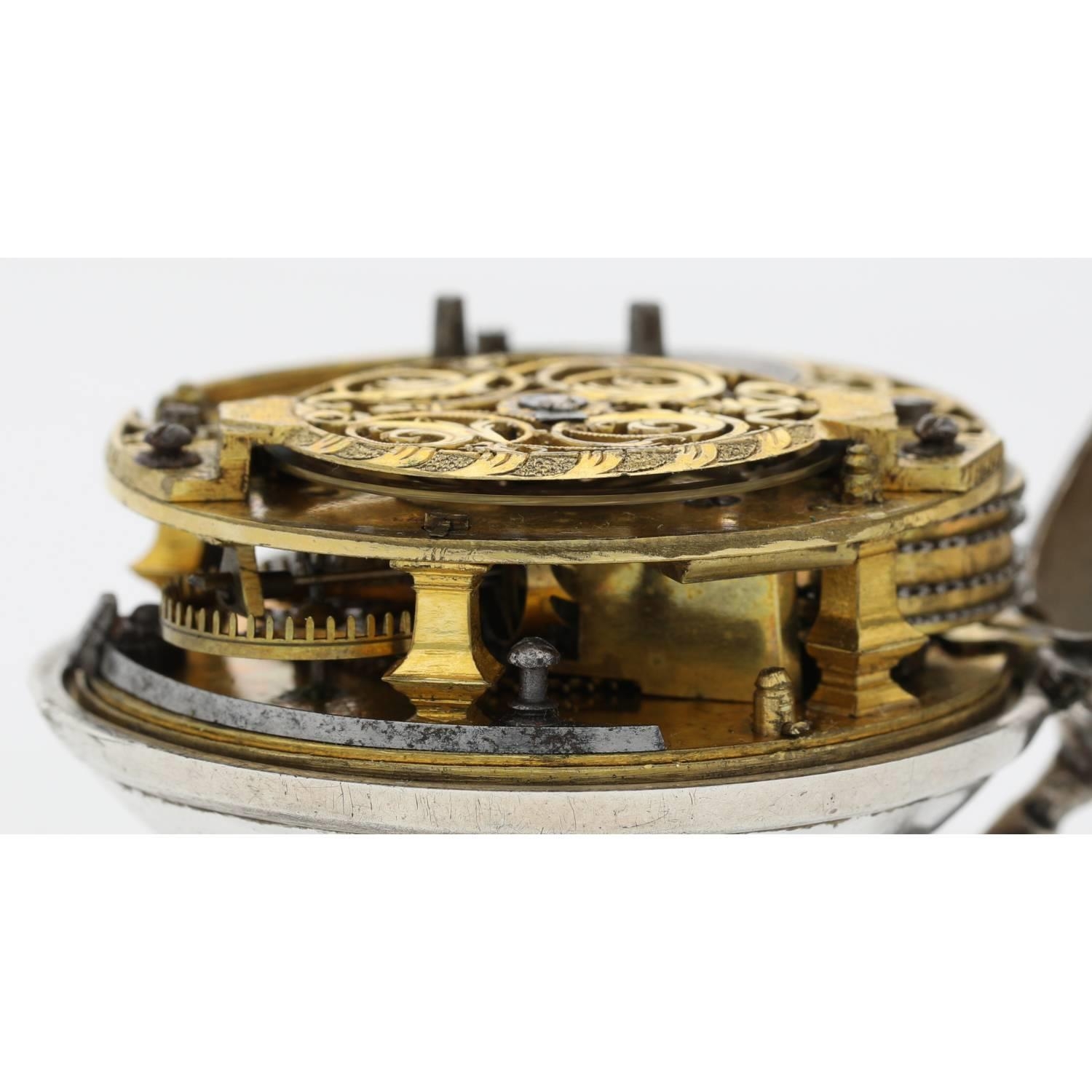 Charles Cabrier, London - 18th century silver pair case verge pocket watch, signed fusee movement, - Image 7 of 11