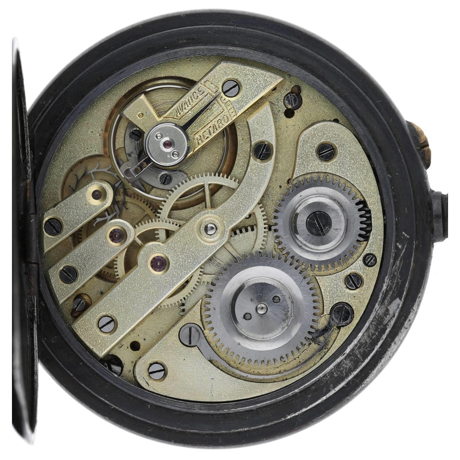 Swiss World Time gunmetal lever pocket watch, pin-set gilt frosted bar movement with compensated - Image 4 of 5