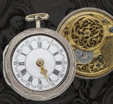 Samson, London - George III English silver repoussé pair cased verge pocket watch, London 1785,