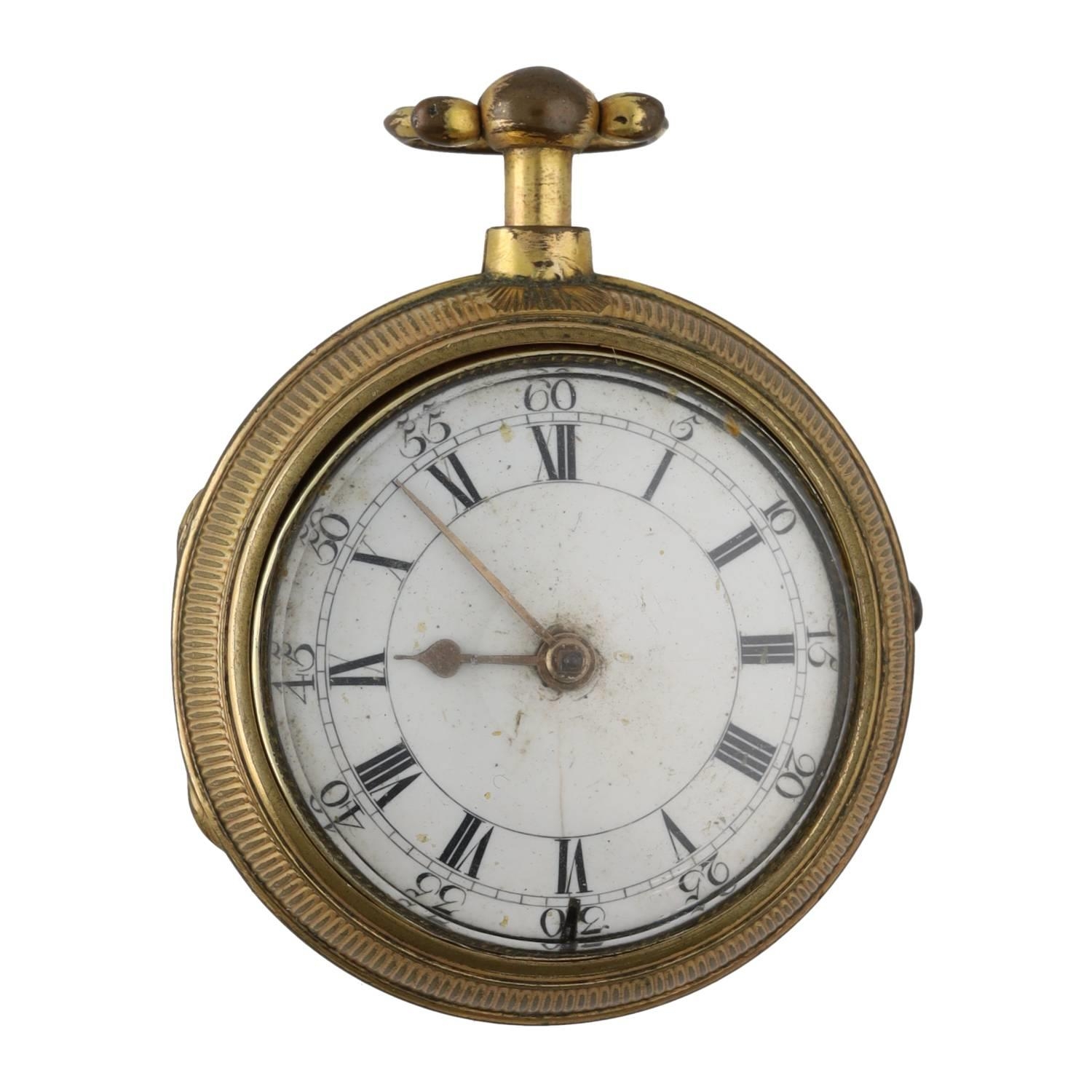 La Finlon, London - gilt metal pair cased verge pocket watch, the fusee movement signed La Finlon, - Bild 2 aus 6