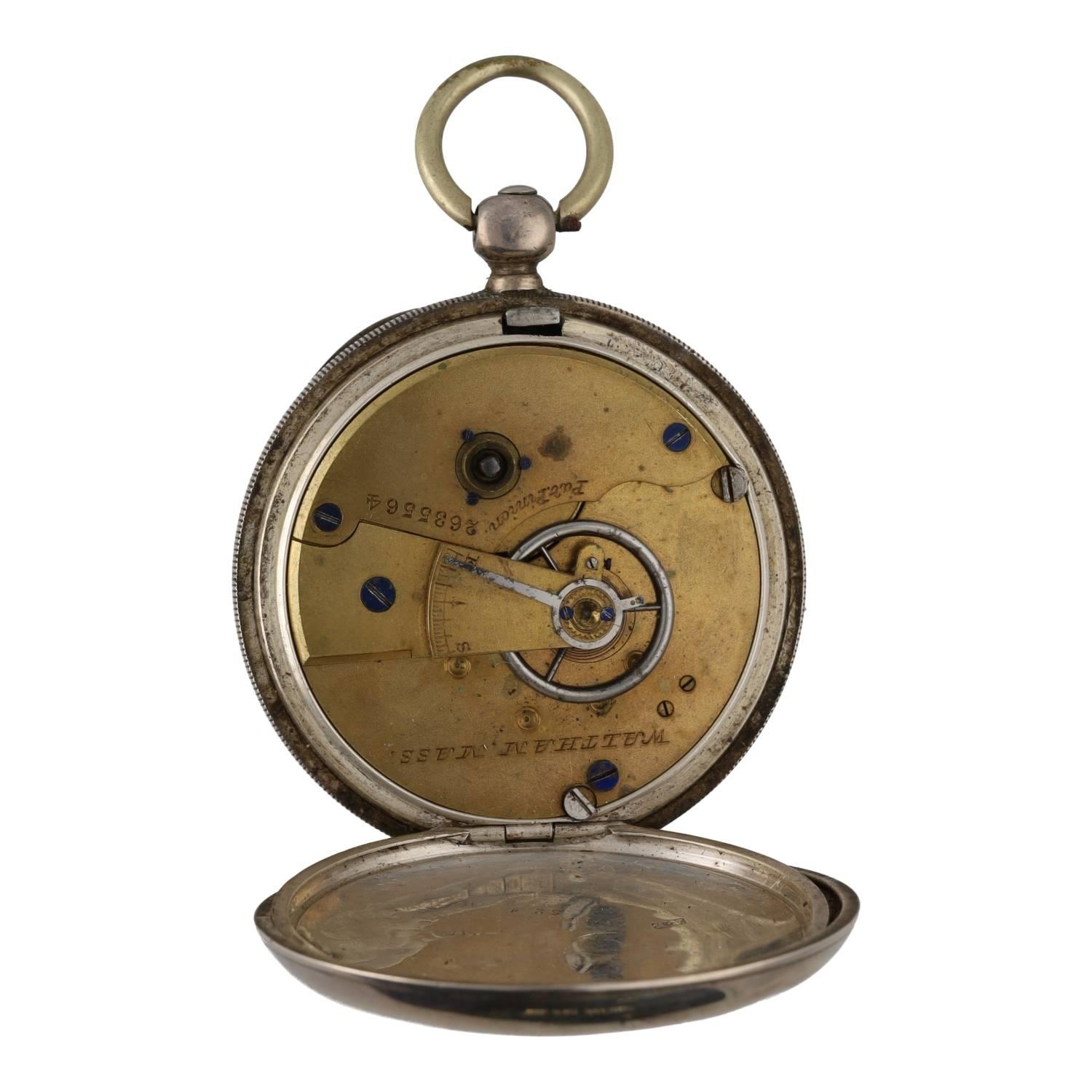 American Waltham silver lever pocket watch, circa 1884, serial no. 2635564, signed movement with - Image 2 of 3