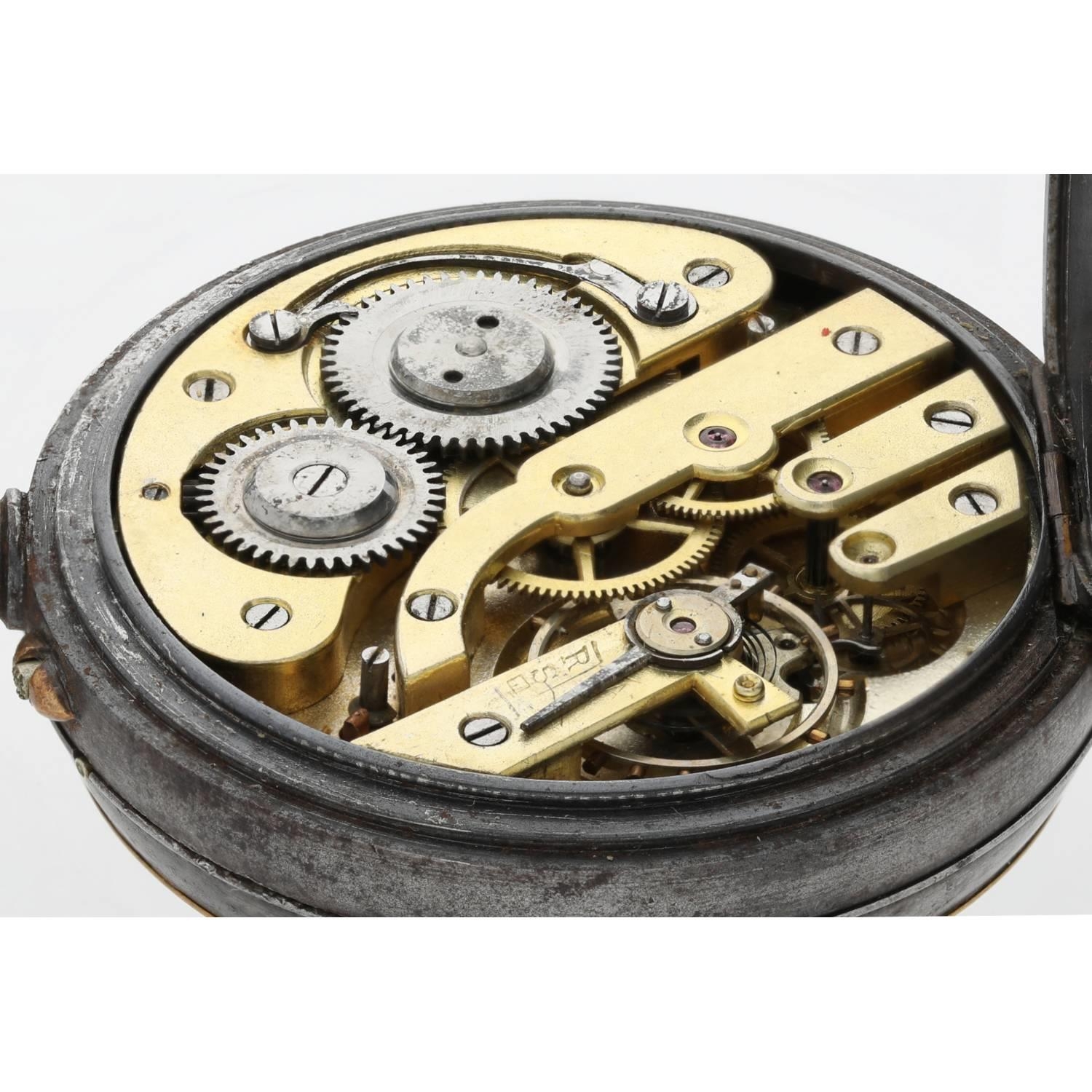 Swiss gunmetal calendar lever pocket watch, pin-set gilt frosted bar movement with compensated - Image 3 of 5