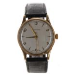 Longines 9ct gentleman's wristwatch, serial no. 8559xxx, circa 1952, circular silvered dial with