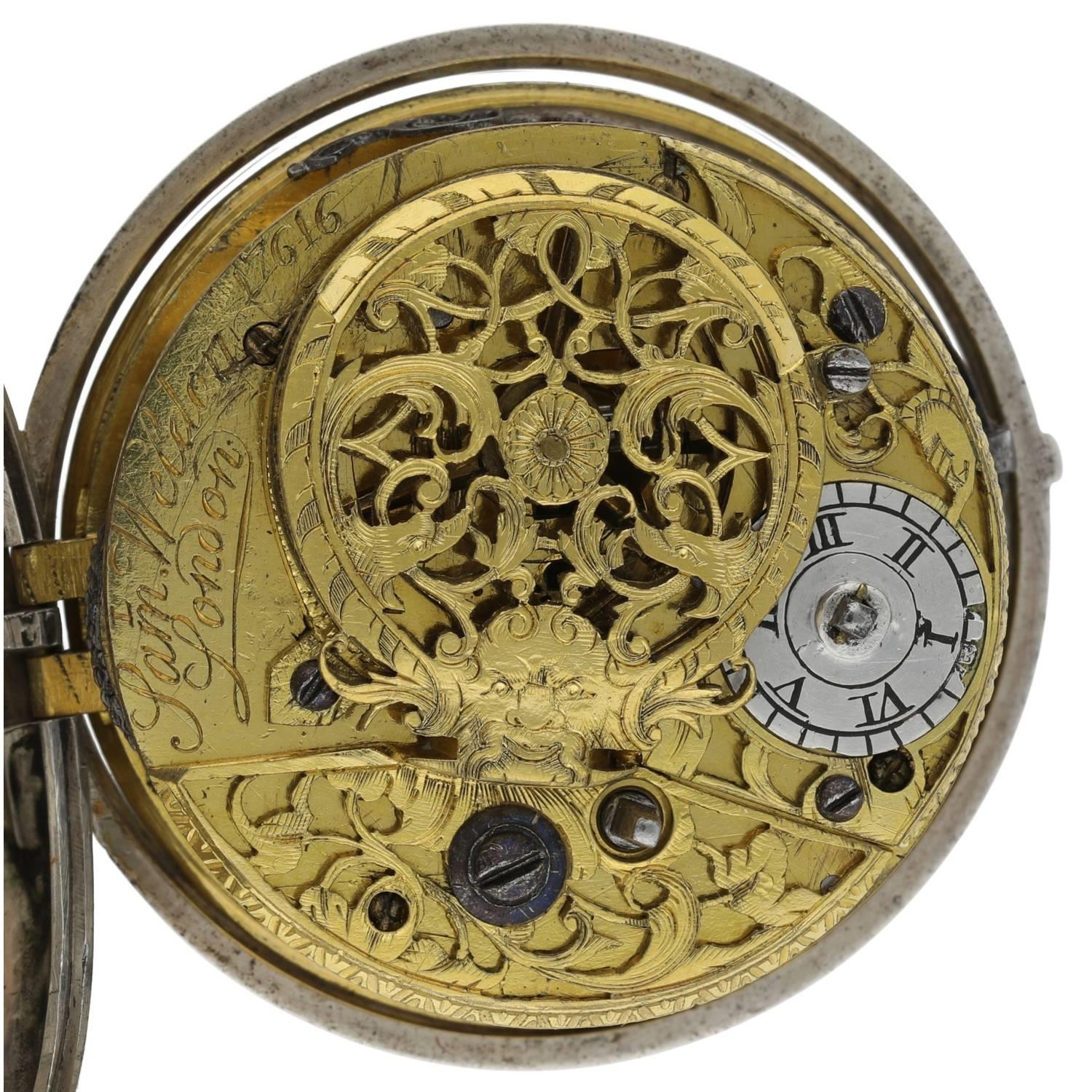 Samuel Weldon, London - English 18th century silver pair cased verge pocket watch, signed fusee - Image 4 of 11