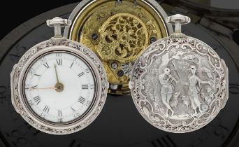 James Tanqueray, London - Fine English  mid-18th century quarter repeating silver pair cased verge