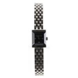 Gucci G-Frame square cased lady's wristwatch, reference no. 128.5, square black dial with diamond