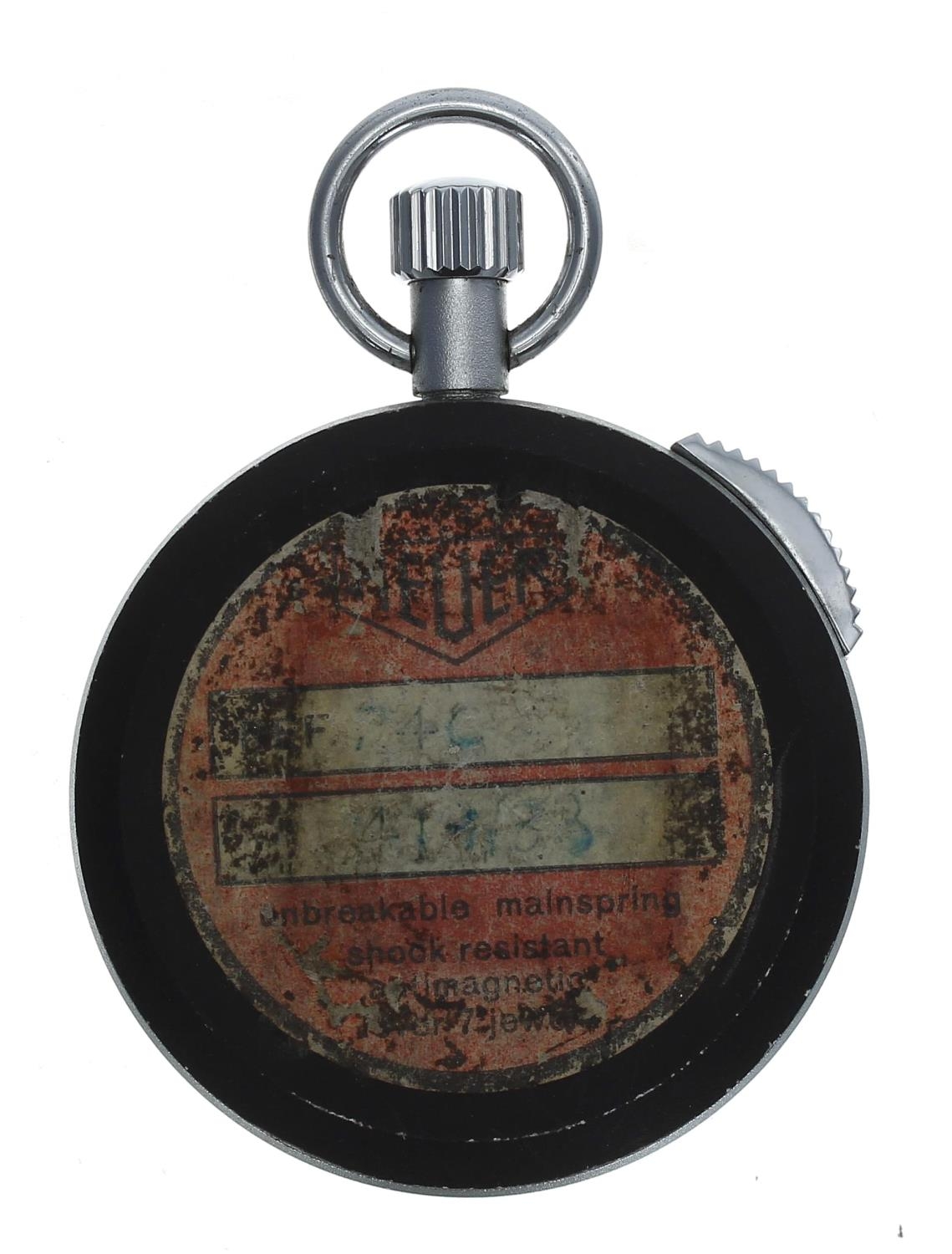 Heuer pocket stopwatch, the case back with original Heuer sticker/label, 53mm - Image 2 of 2