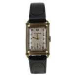 Bulova 10k gold filled rectangular gentleman's wristwatch, rectangular silvered dial with applied