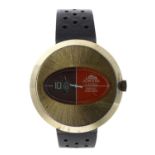 Jowissa Digital 'Jump Hour' gold plated and stainless steel gentleman's wristwatch, oval brown and