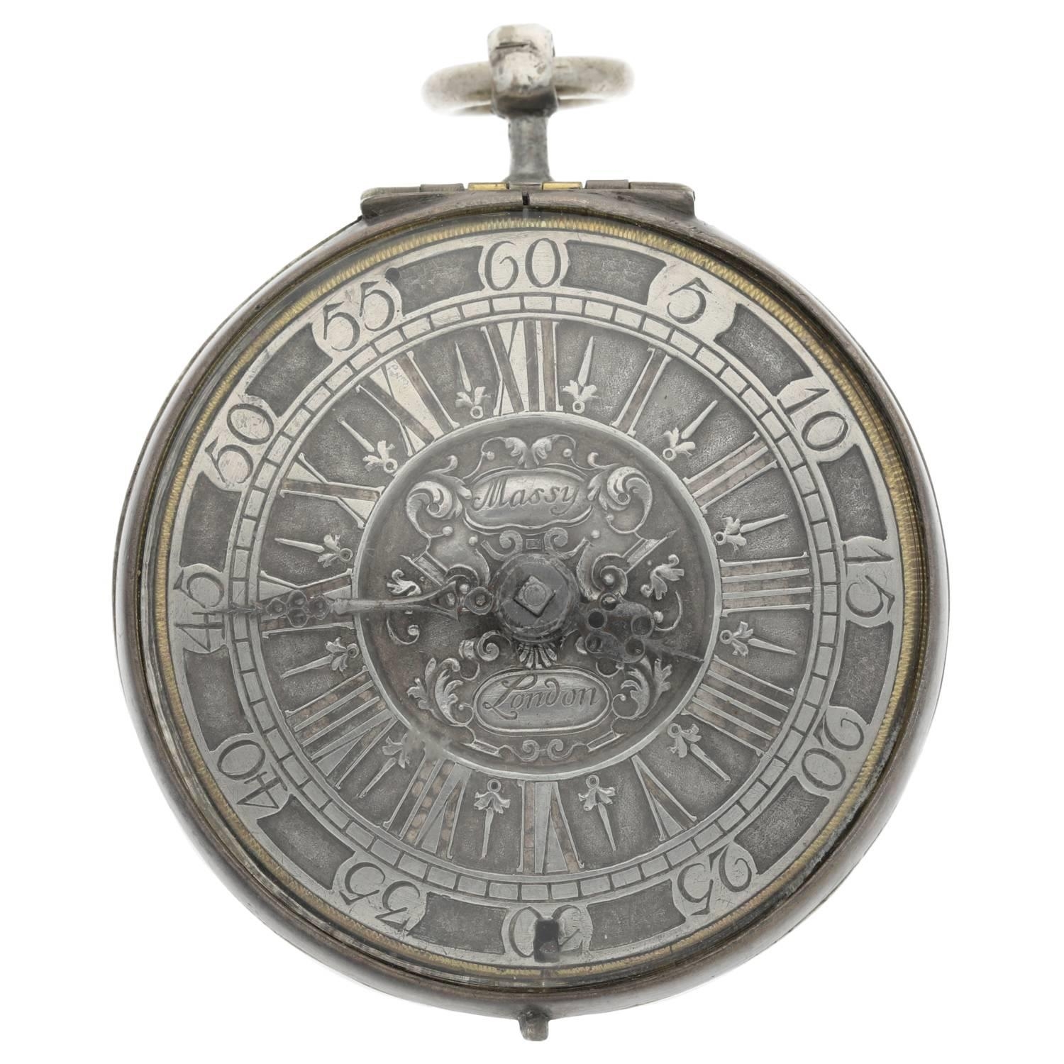 Massy, London - English early 18th century silver pair cased verge pocket watch, circa 1705, - Image 3 of 10