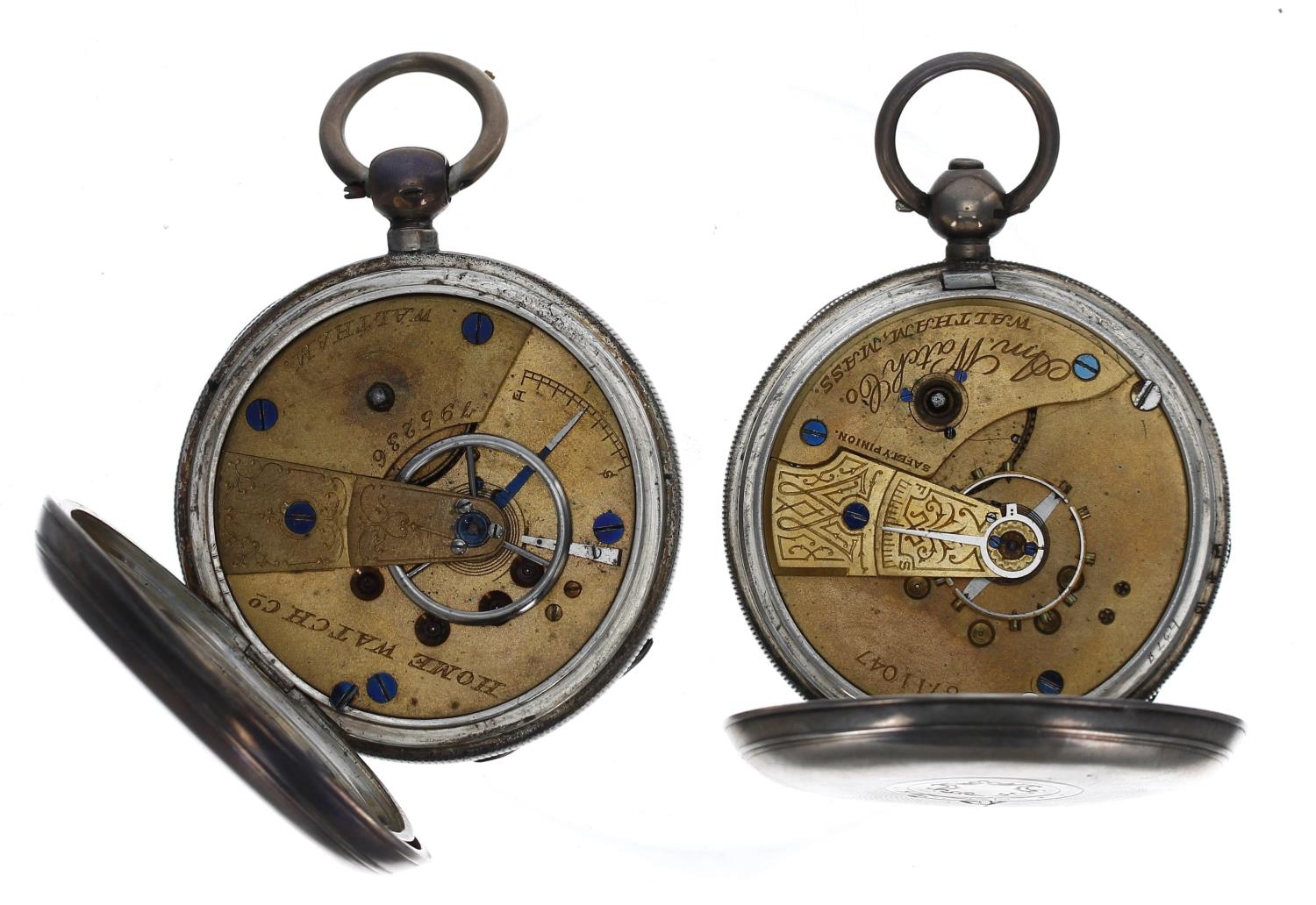 Home Watch Co. Waltham silver lever engine turned pocket watch in need of attention, 52mm; - Image 3 of 3