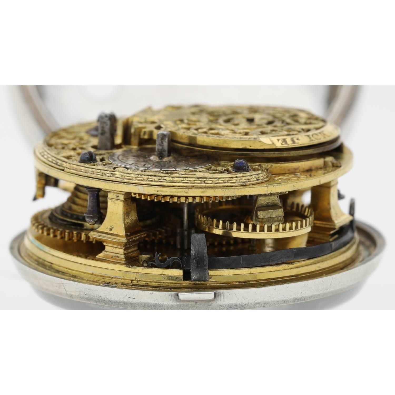 Paulus Bramer En Zoom, Amsterdam - Dutch 18th century silver pair cased verge calendar pocket watch, - Image 6 of 10