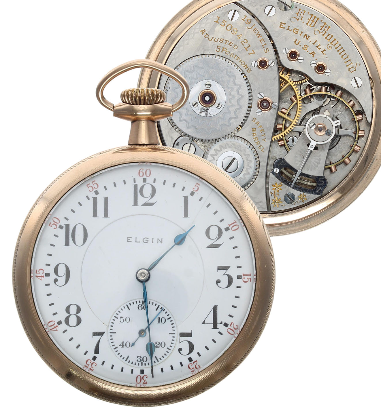 Elgin National Watch Co. 'B.W. Raymond' gold plated lever set pocket watch, circa 1910, signed 19