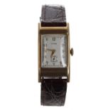 Cyma 9ct rectangular gentleman's wristwatch, Birmingham 1946, rectangular silvered dial with gilt