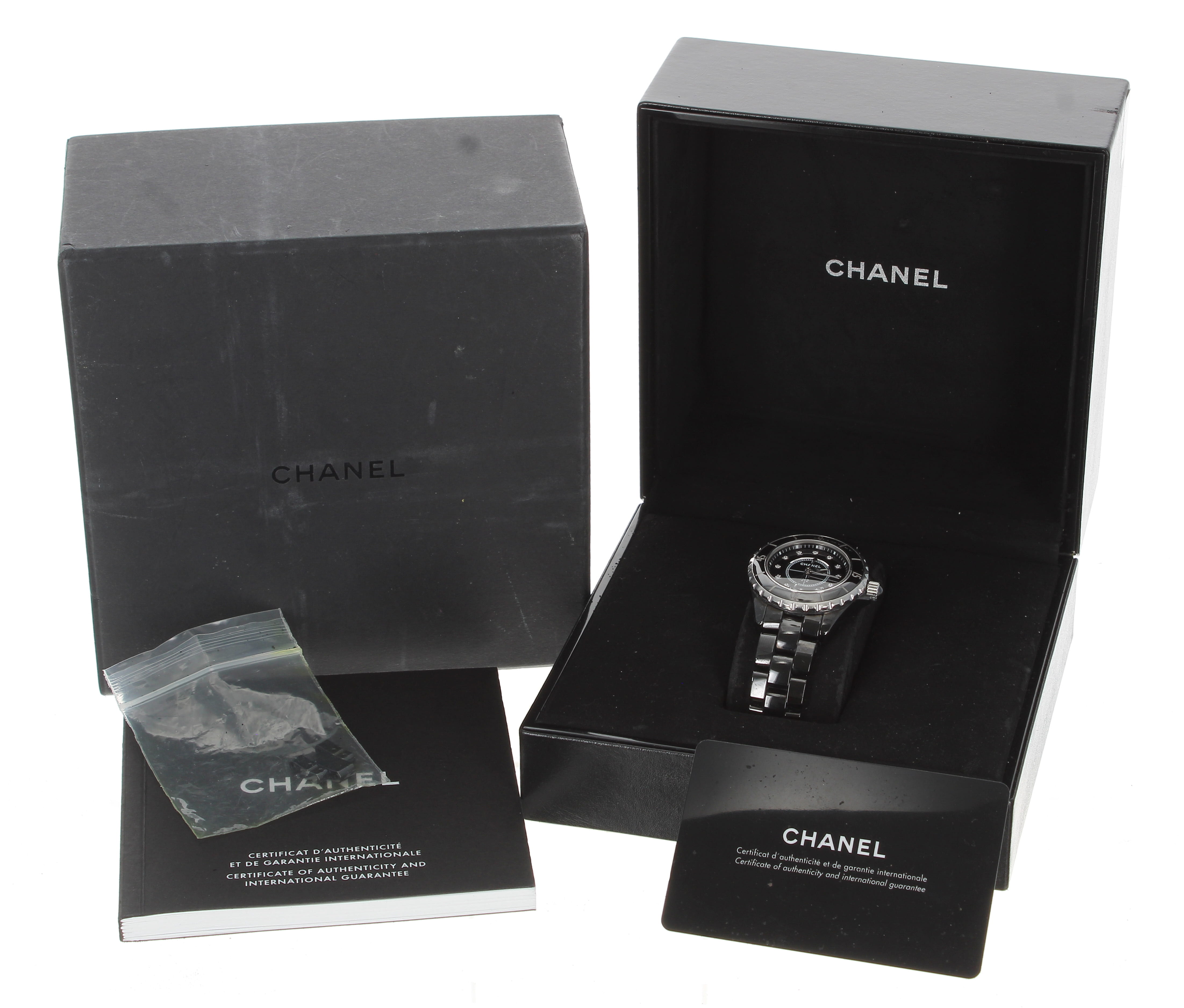 Chanel J12 black ceramic lady's wristwatch, serial no. O.S 04xxx, circa 2012, rotating bezel, the - Image 3 of 3