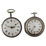Mid-19th century silver verge pair cased pocket watch for repair, maker F. Moore, London, Roman