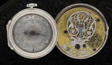 Charles Carbier, London - early 18th century English silver pair cased verge pocket watch made for