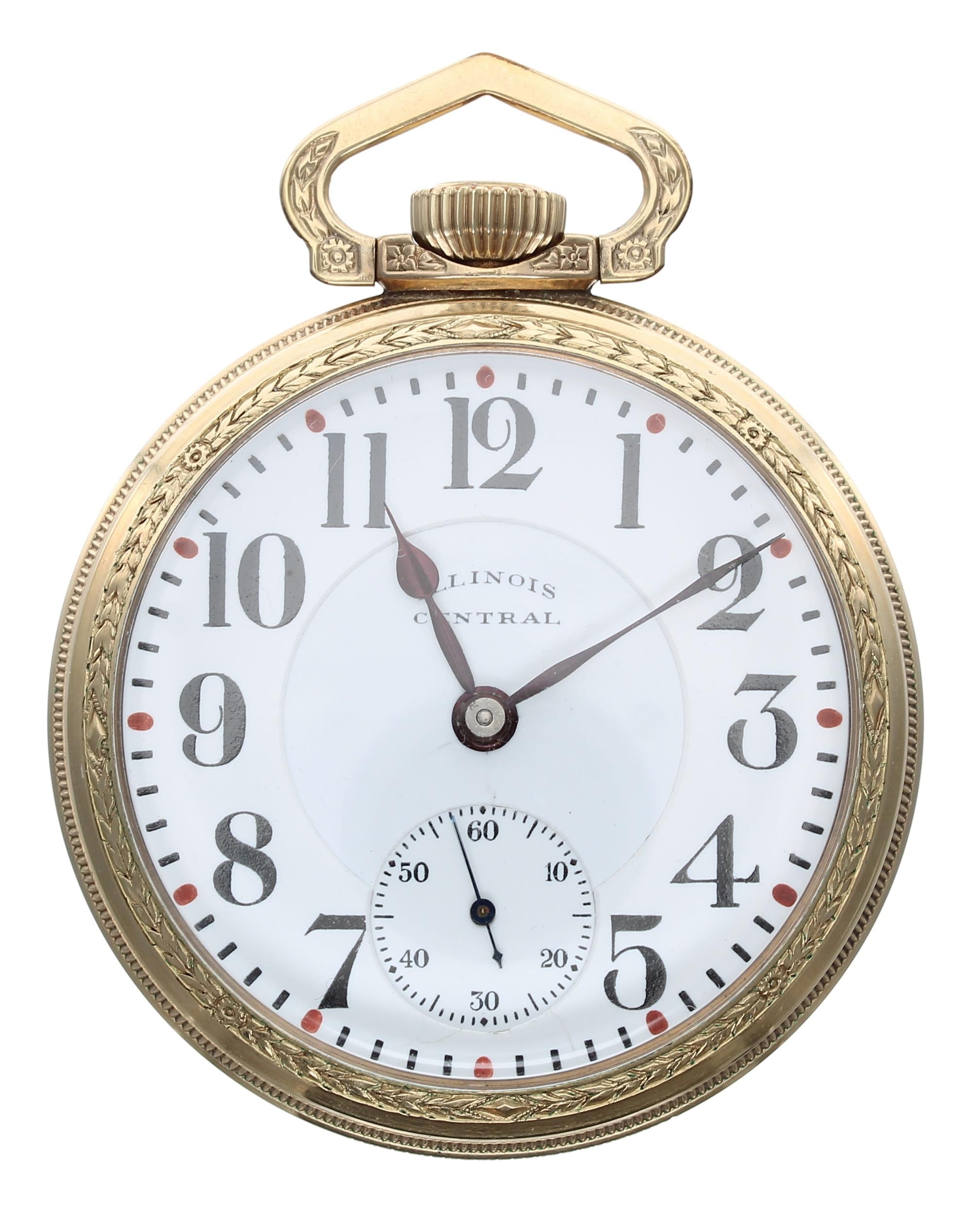 Illinois Watch Co. 'Illinois Central' 10k rolled gold lever pocket watch, circa 1917, signed 17 - Bild 2 aus 4