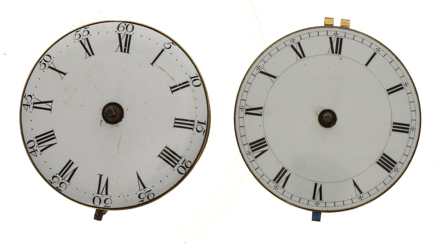 Two fusee verge pocket watch movements for repair, with enamel dials, signed Jon Edmonds, London and - Image 2 of 2