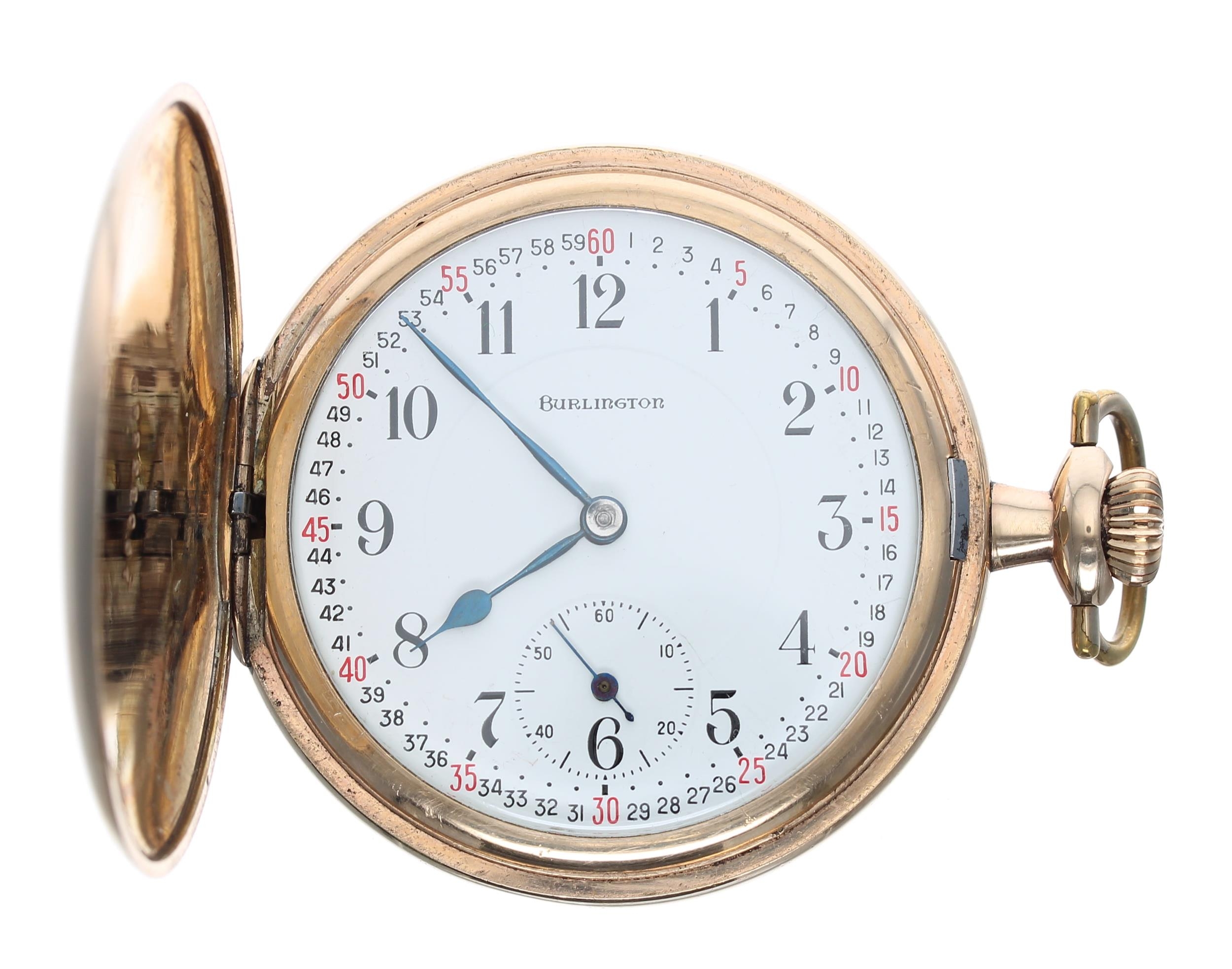 Burlington Watch Co. gold plated lever hunter pocket watch, circa 1920, signed 21 jewel adjusted - Bild 2 aus 5