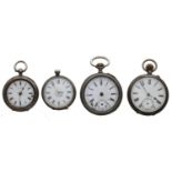 Four silver cylinder pocket/fob watches (4)